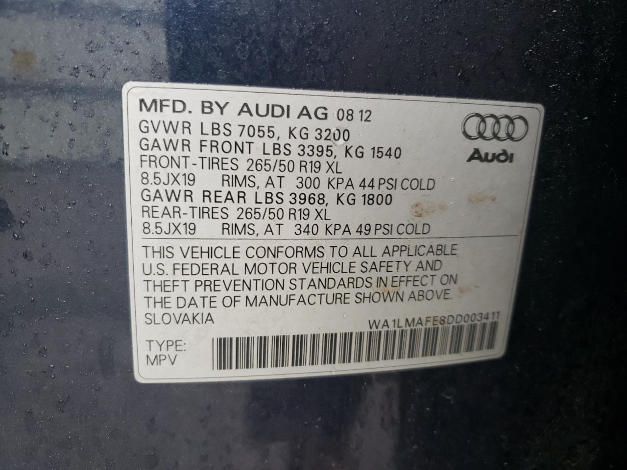 2013 Audi Q7 Premium Plus VIN: WA1LMAFE8DD003411 Lot: 58529165