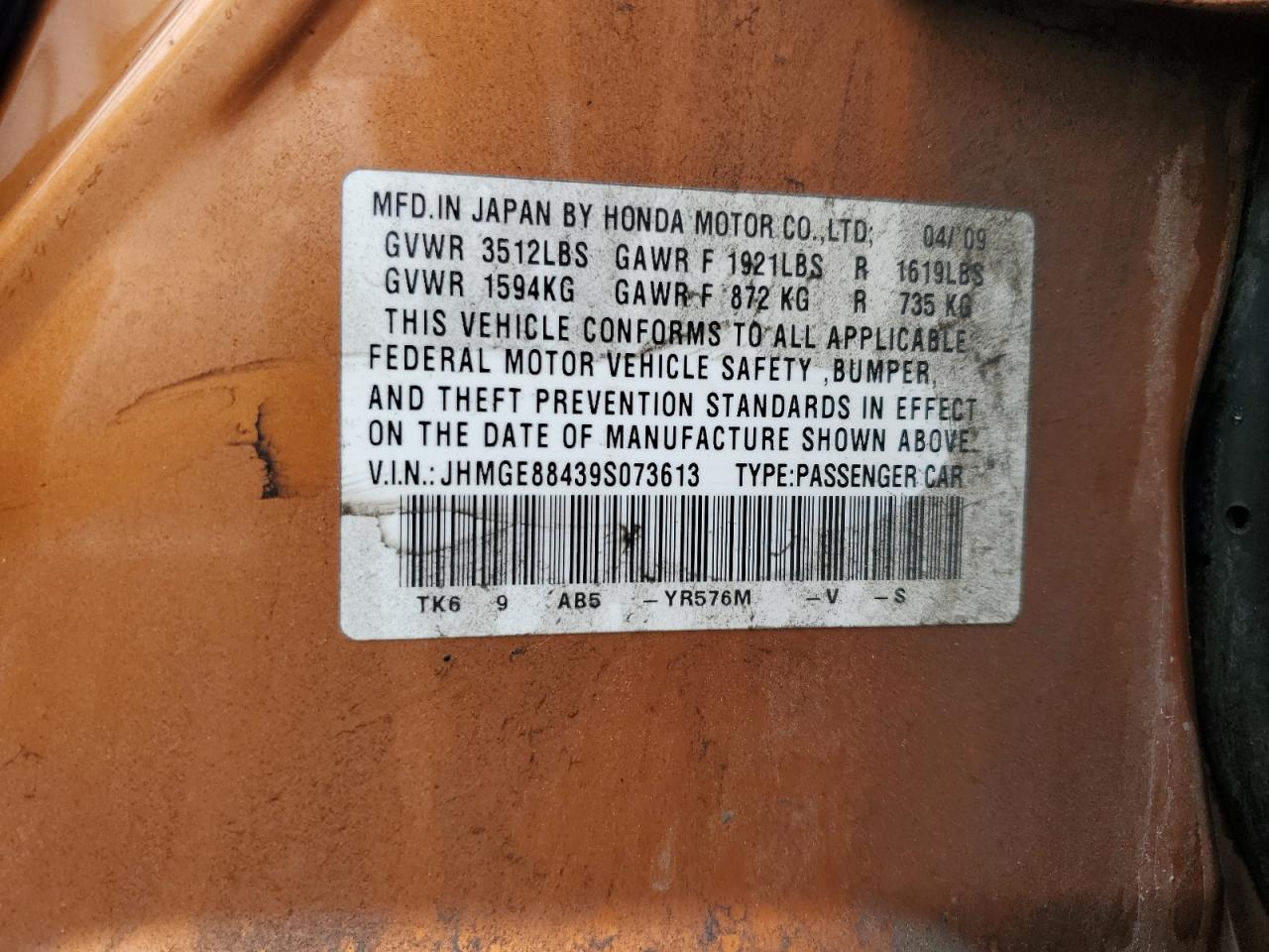 2009 Honda Fit Sport VIN: JHMGE88439S073613 Lot: 58496245