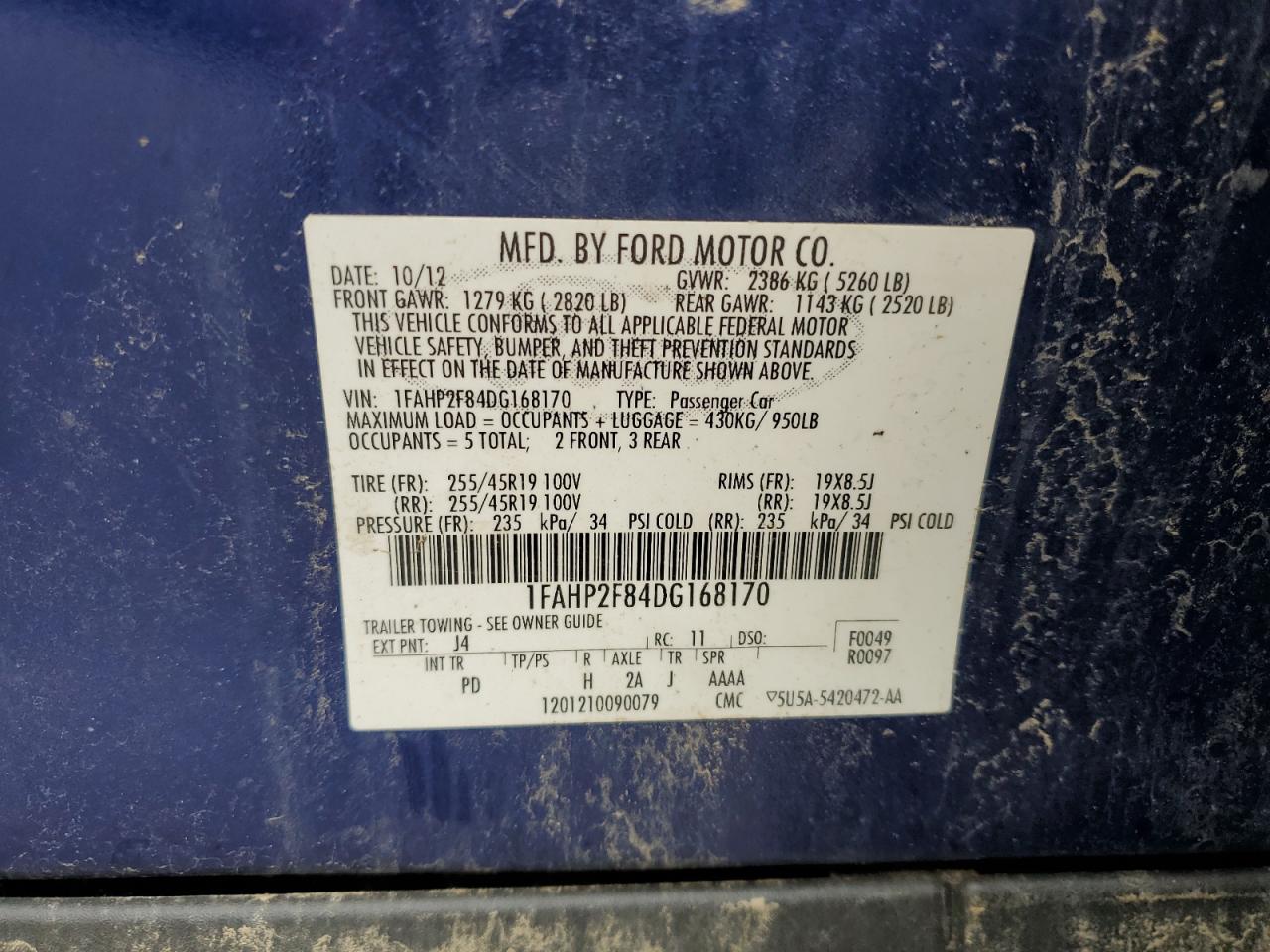 2013 Ford Taurus Limited VIN: 1FAHP2F84DG168170 Lot: 56723635