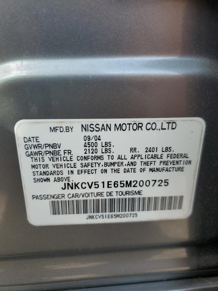 2005 Infiniti G35 VIN: JNKCV51E65M200725 Lot: 56537285