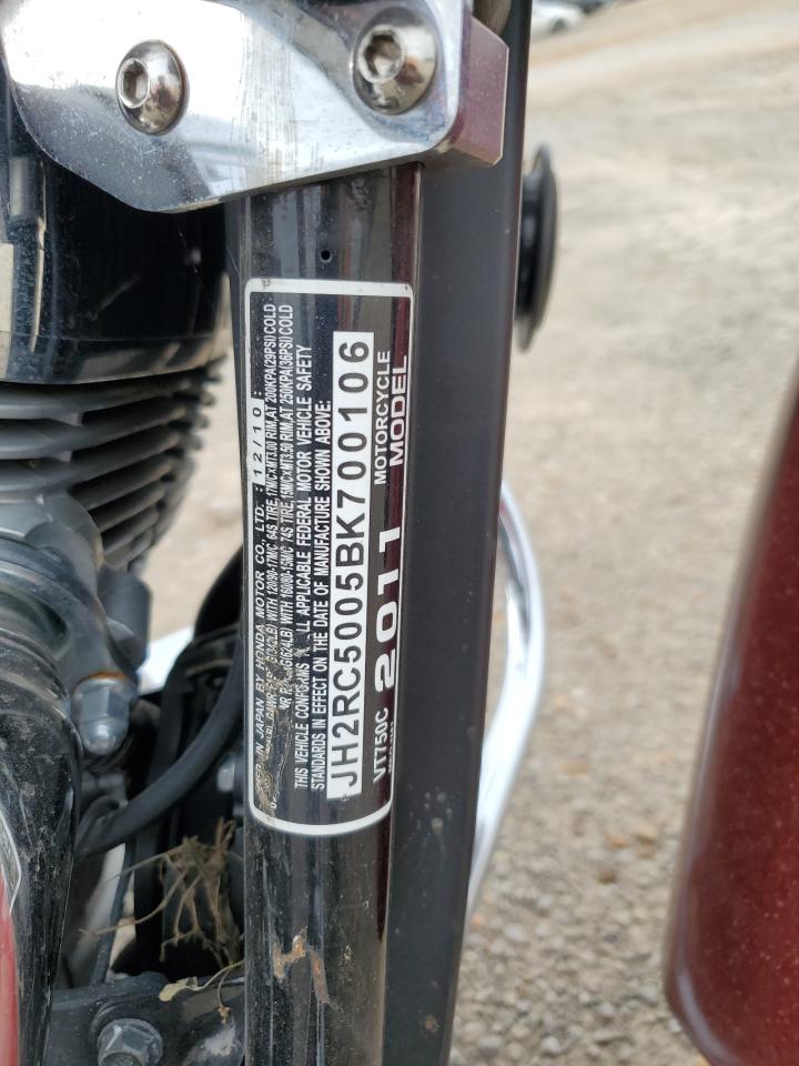 2011 Honda Vt750 C VIN: JH2RC5005BK700106 Lot: 57282645