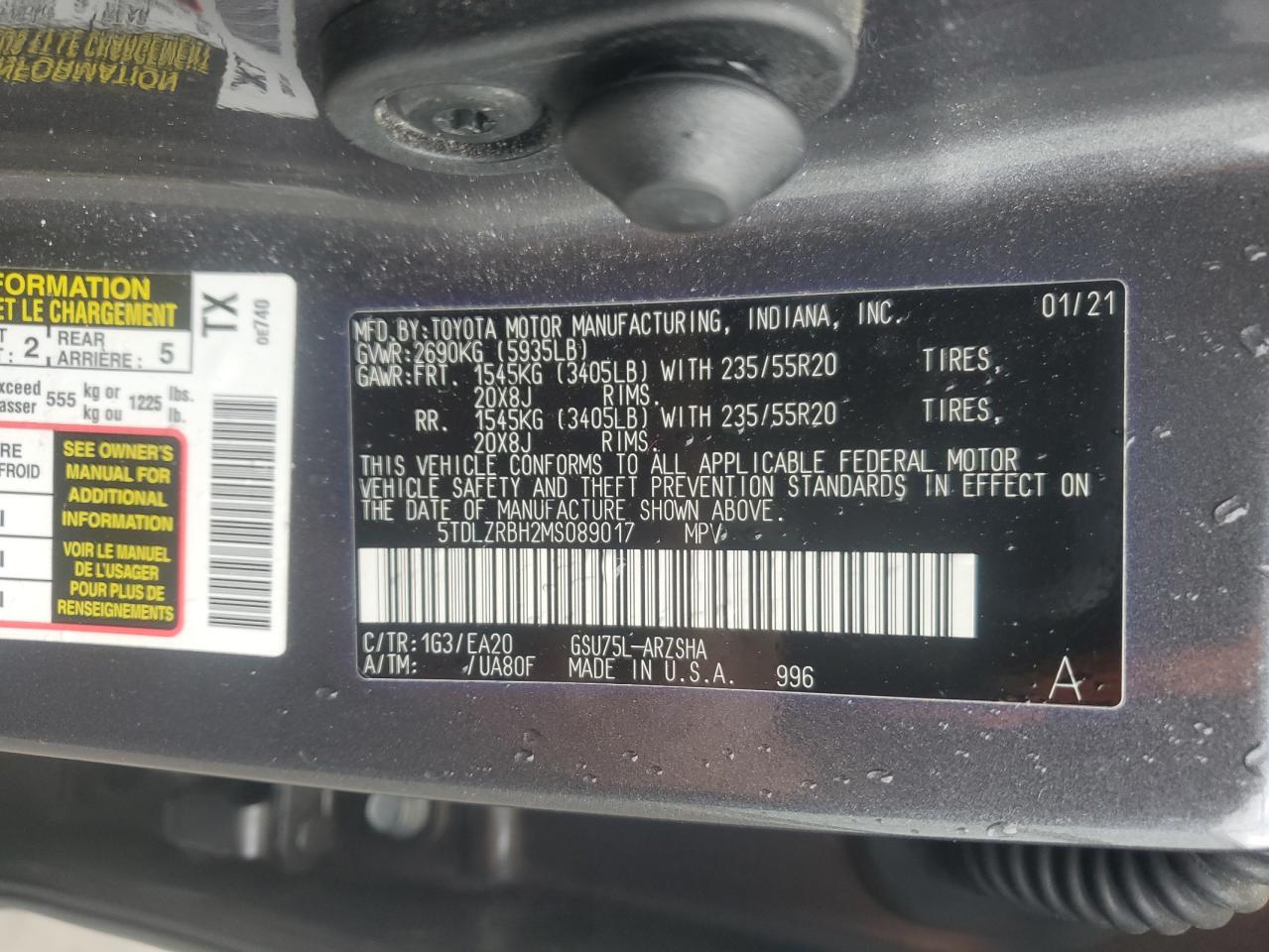 2021 Toyota Highlander Xse VIN: 5TDLZRBH2MS089017 Lot: 57728865