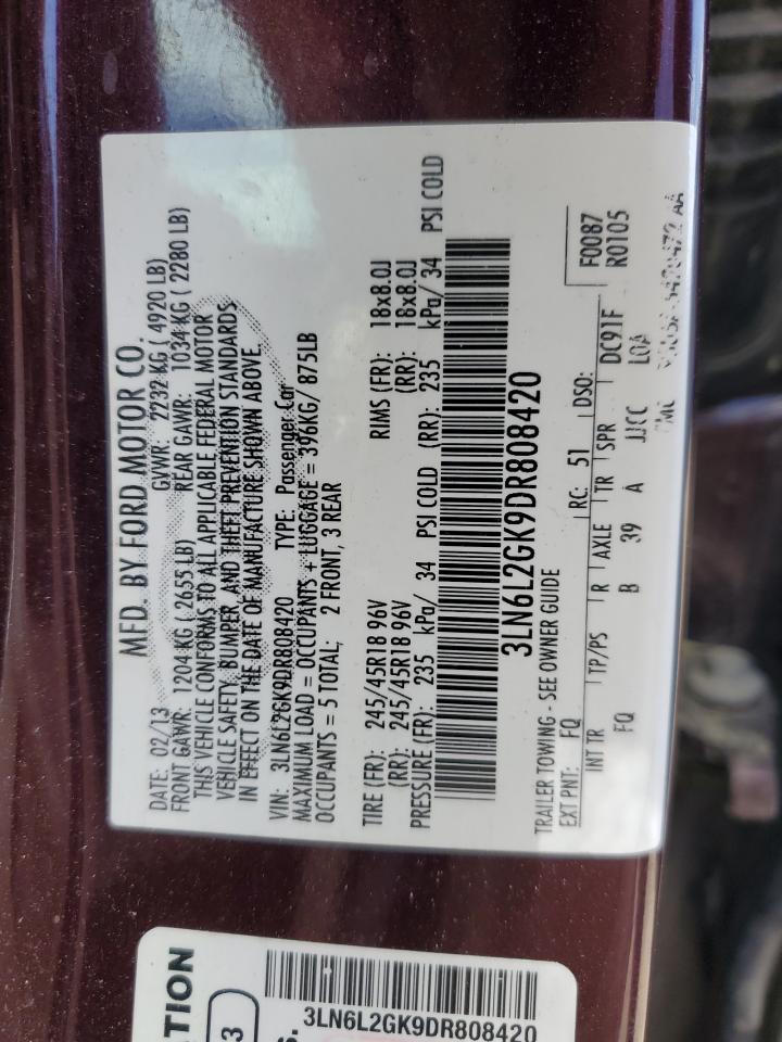 2013 Lincoln Mkz VIN: 3LN6L2GK9DR808420 Lot: 55322935