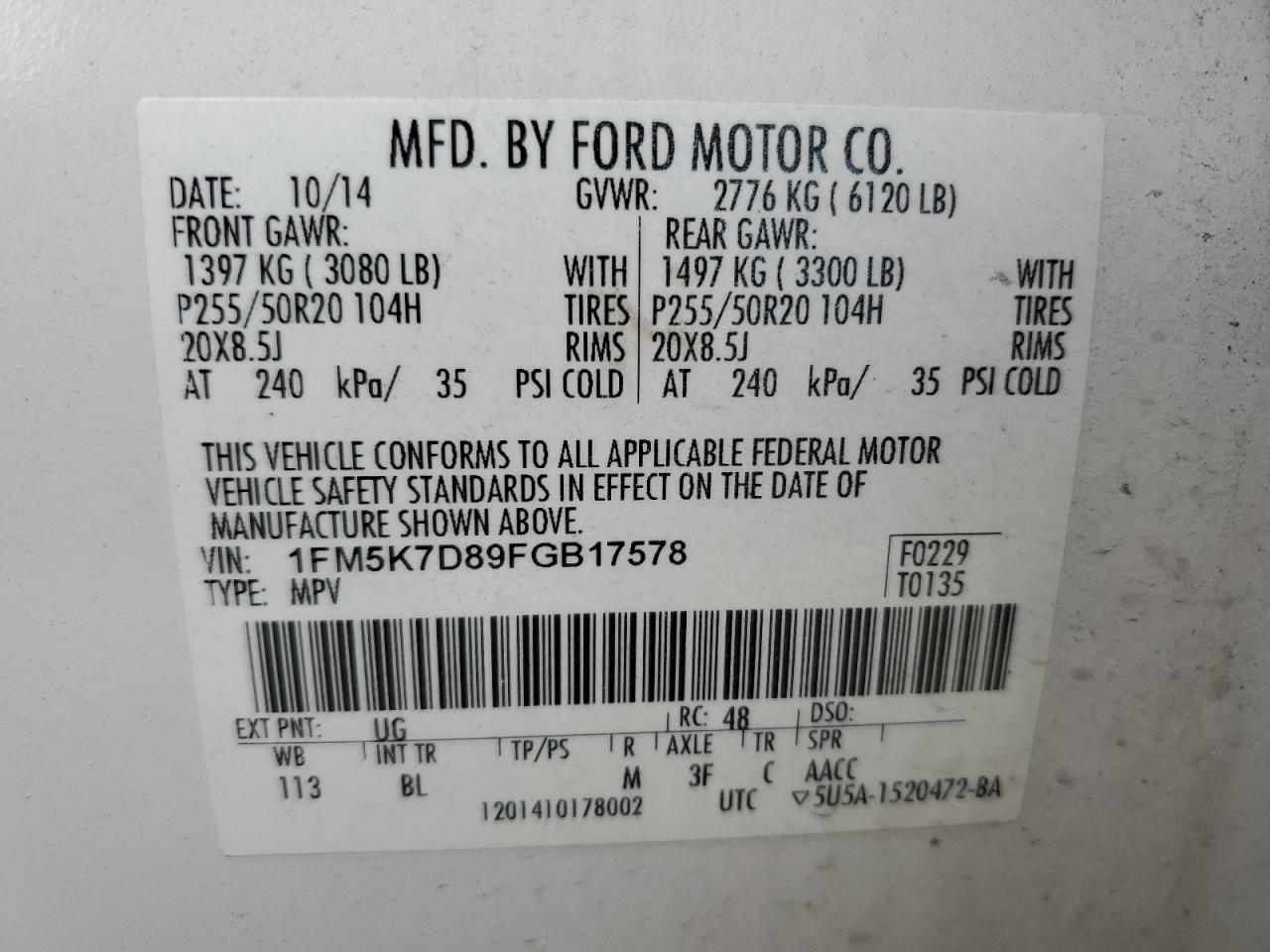 2015 Ford Explorer Xlt VIN: 1FM5K7D89FGB17578 Lot: 55831285