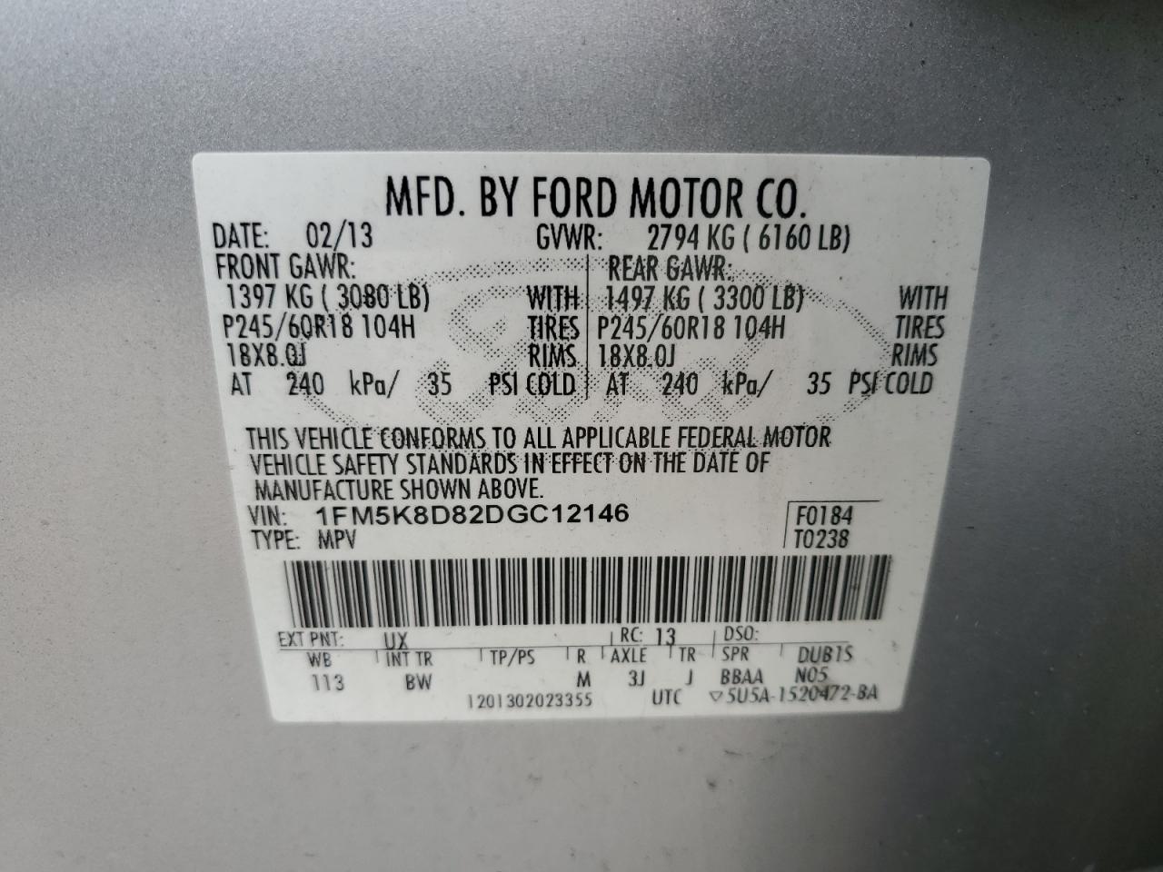2013 Ford Explorer Xlt VIN: 1FM5K8D82DGC12146 Lot: 56337425