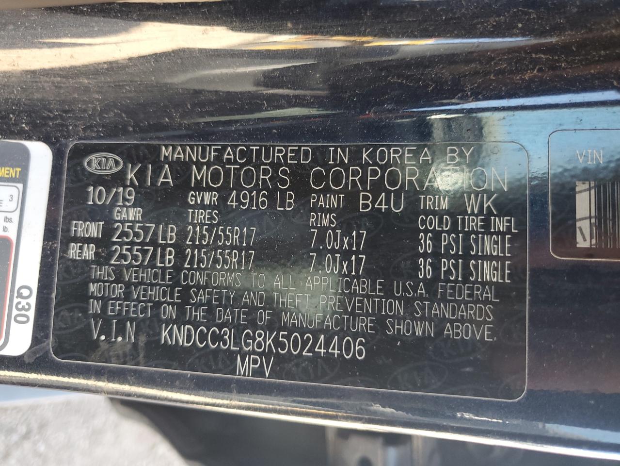 2019 Kia Niro Ex VIN: KNDCC3LG8K5024406 Lot: 56567325