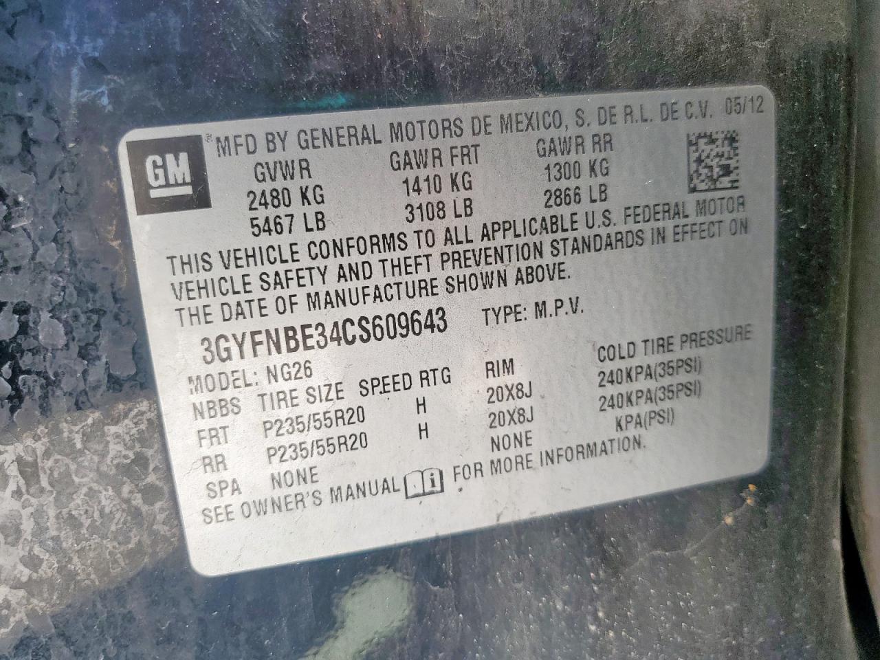 2012 Cadillac Srx Performance Collection VIN: 3GYFNBE34CS609643 Lot: 57223065