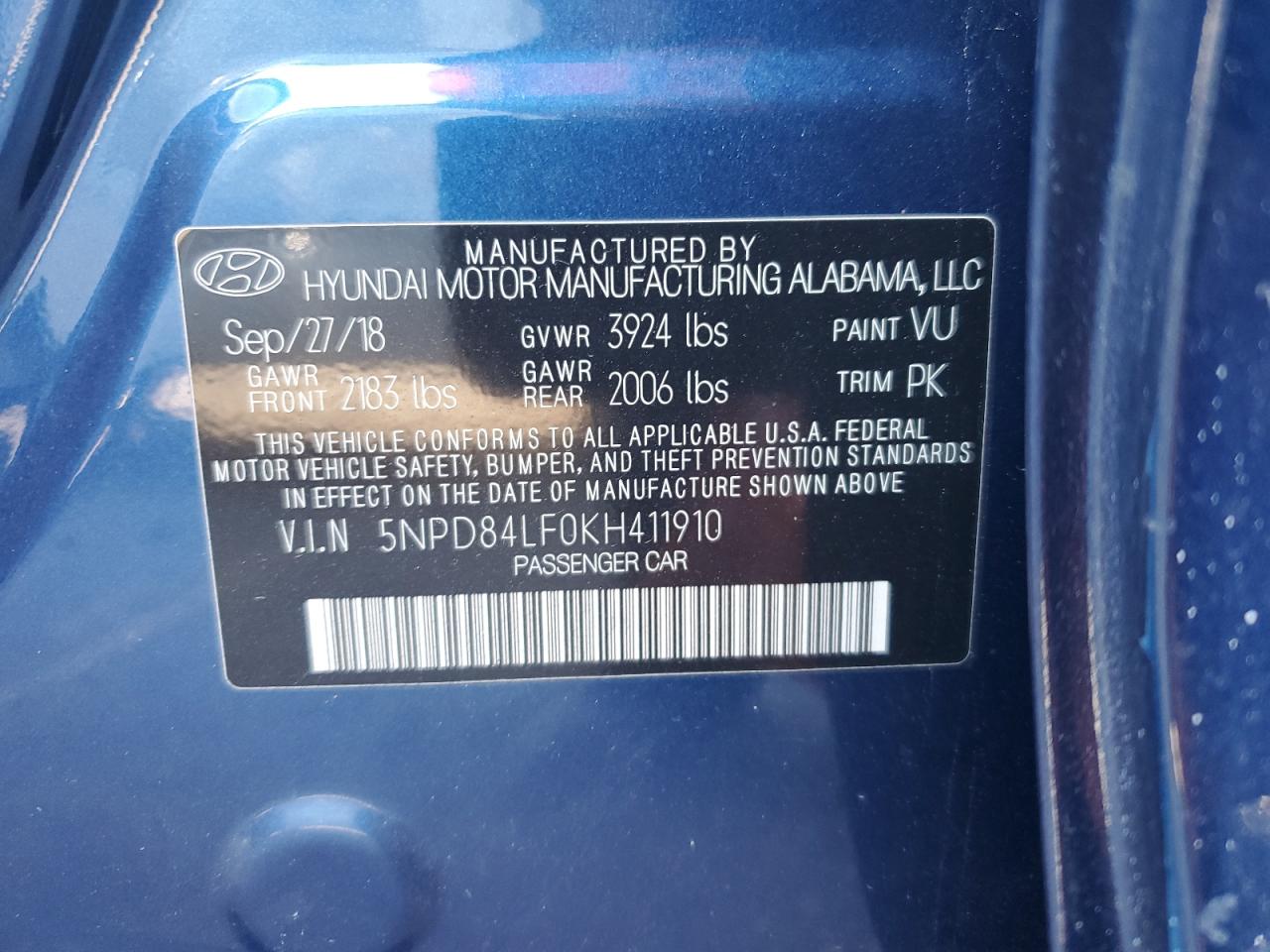 2019 Hyundai Elantra Sel VIN: 5NPD84LF0KH411910 Lot: 56230825