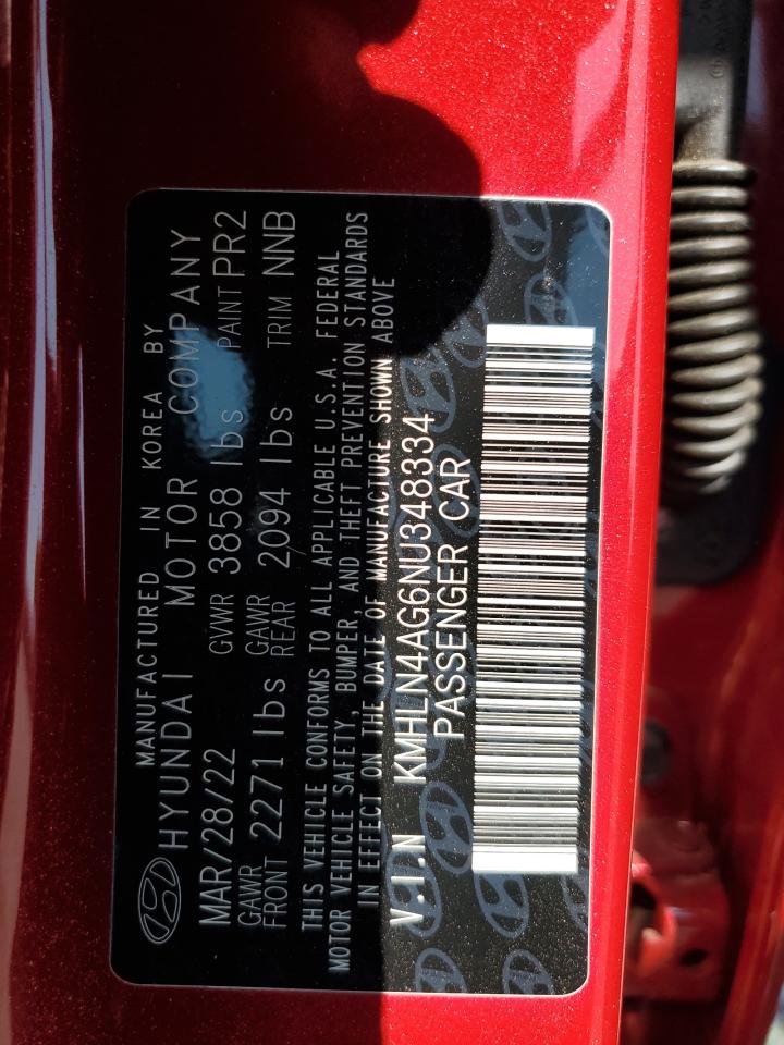 2022 Hyundai Elantra Sel VIN: KMHLN4AG6NU348334 Lot: 57365035