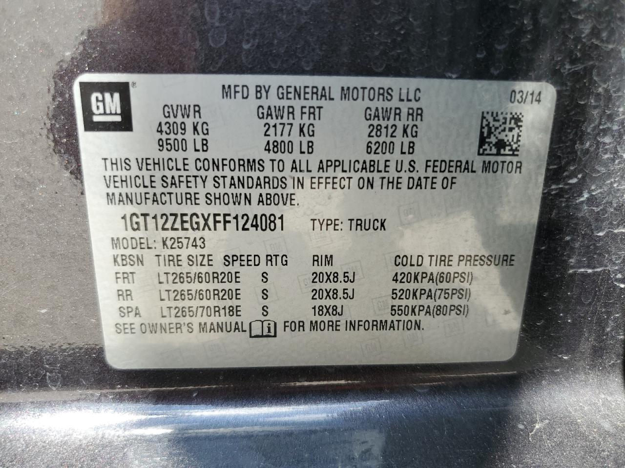 2015 GMC Sierra K2500 Slt VIN: 1GT12ZEGXFF124081 Lot: 56778875