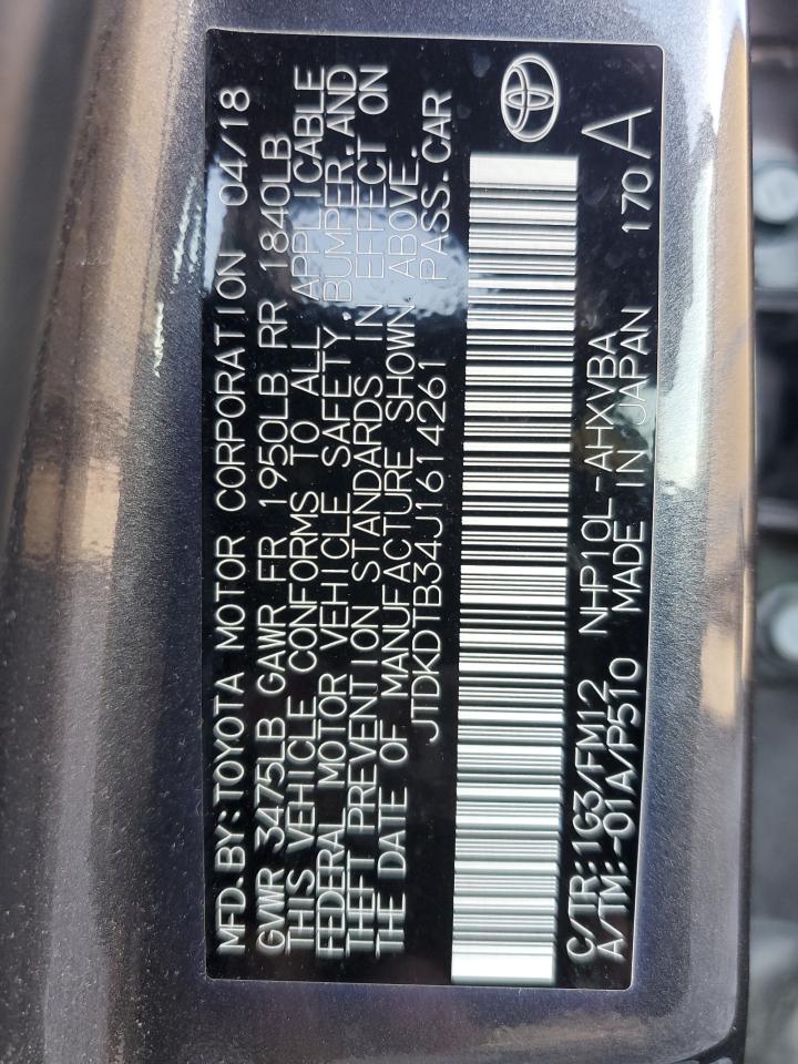 2018 Toyota Prius C VIN: JTDKDTB34J1614261 Lot: 56463545