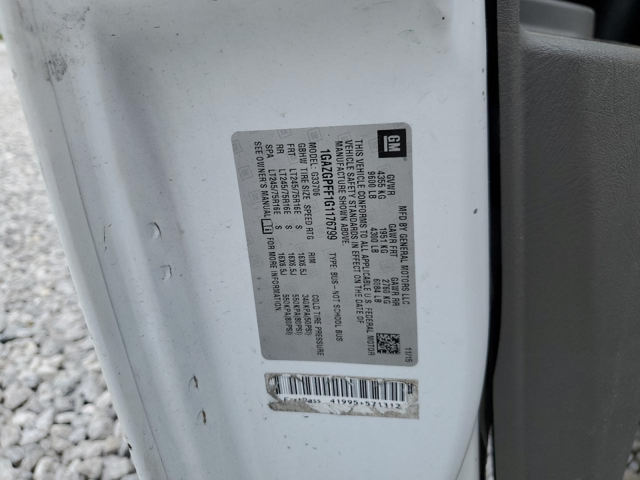 1GAZGPFF1G1176799 CHEVROLET EXPRESS 2016