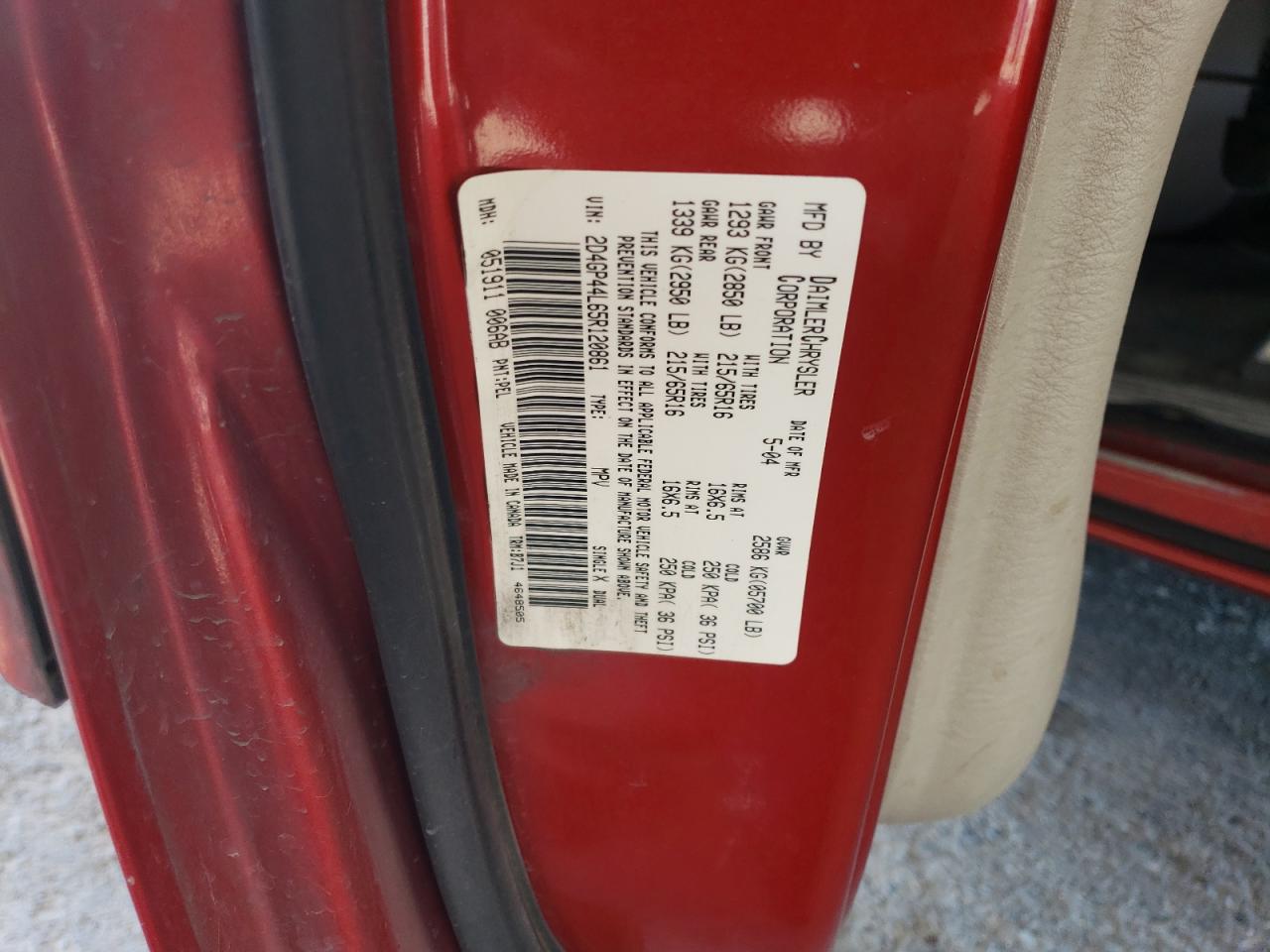 2005 Dodge Grand Caravan Sxt VIN: 2D4GP44L65R120861 Lot: 57040565