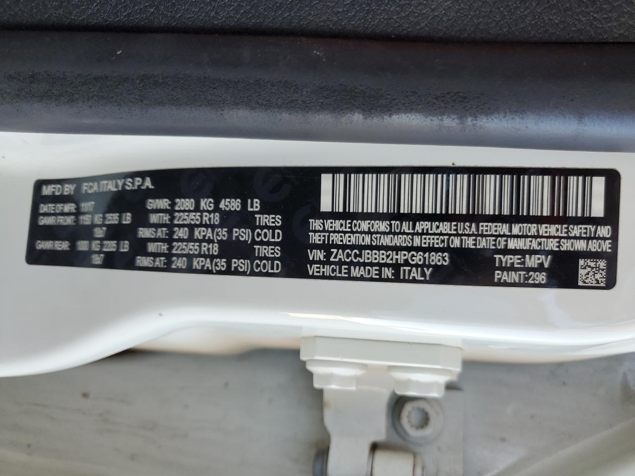 2017 Jeep Renegade Latitude VIN: ZACCJBBB2HPG61863 Lot: 57288135