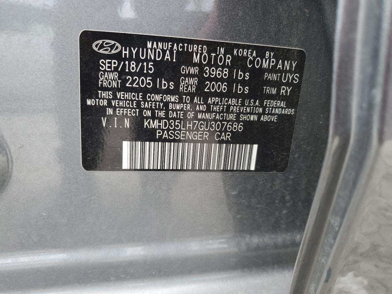 2016 Hyundai Elantra Gt VIN: KMHD35LH7GU307686 Lot: 58329795