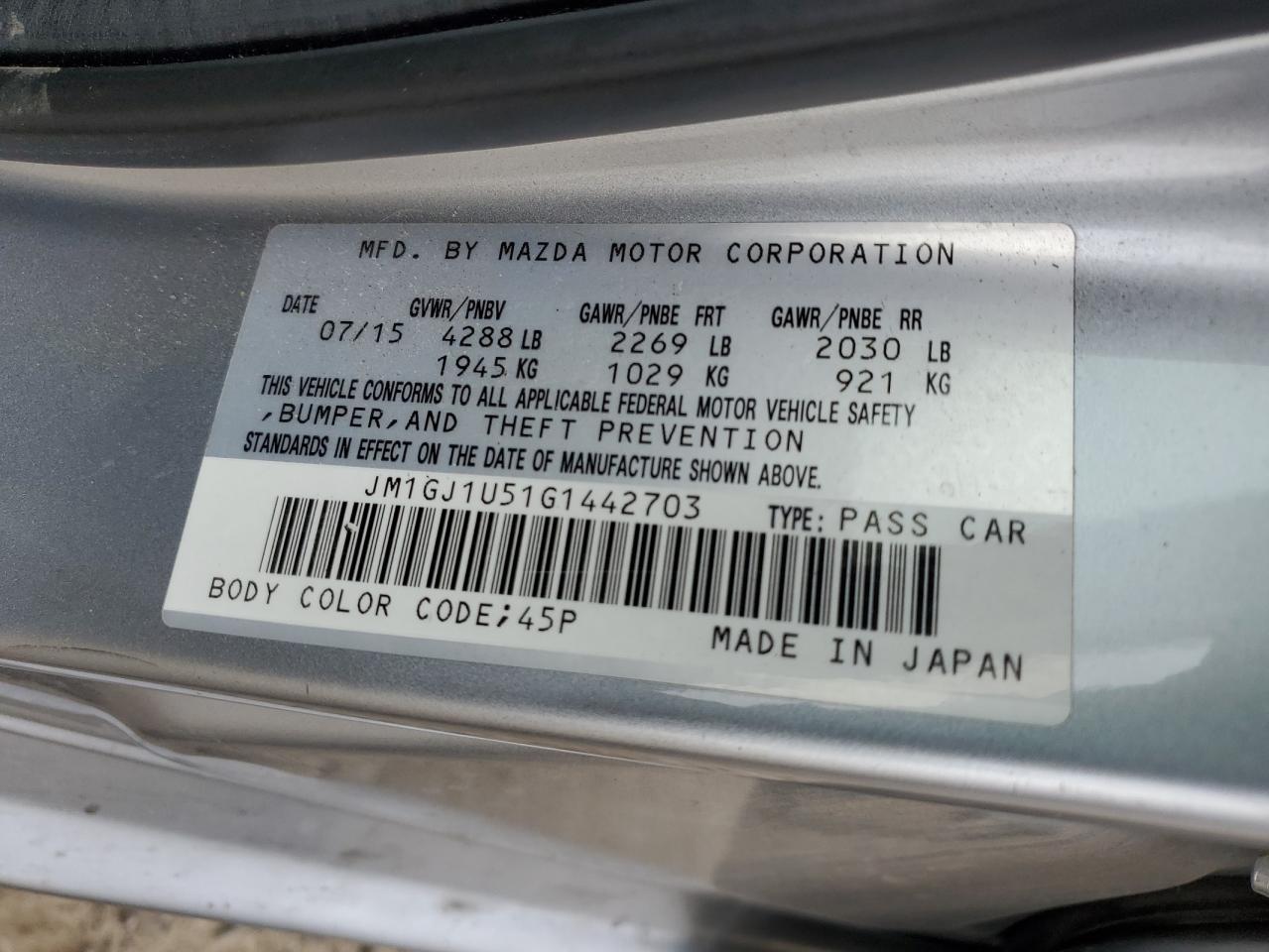 2016 Mazda 6 Sport VIN: JM1GJ1U51G1442703 Lot: 56602105