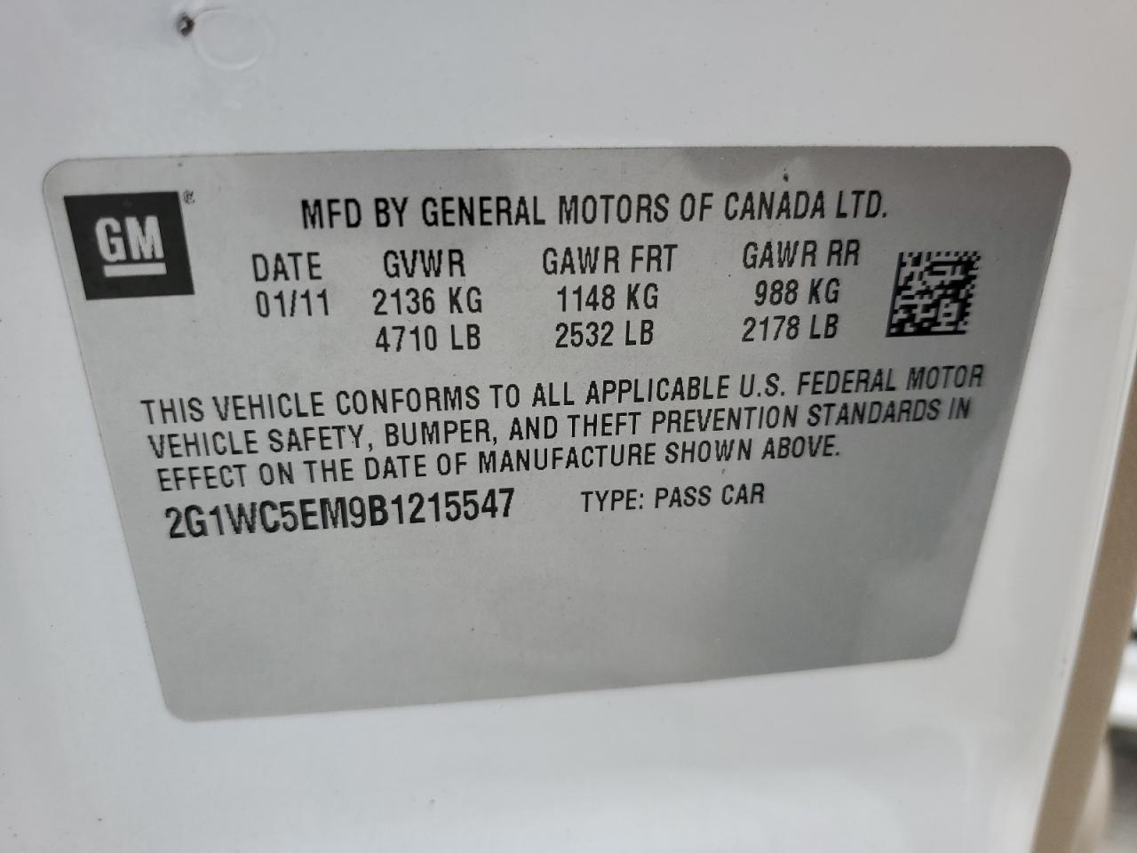2011 Chevrolet Impala Ltz VIN: 2G1WC5EM9B1215547 Lot: 56507545