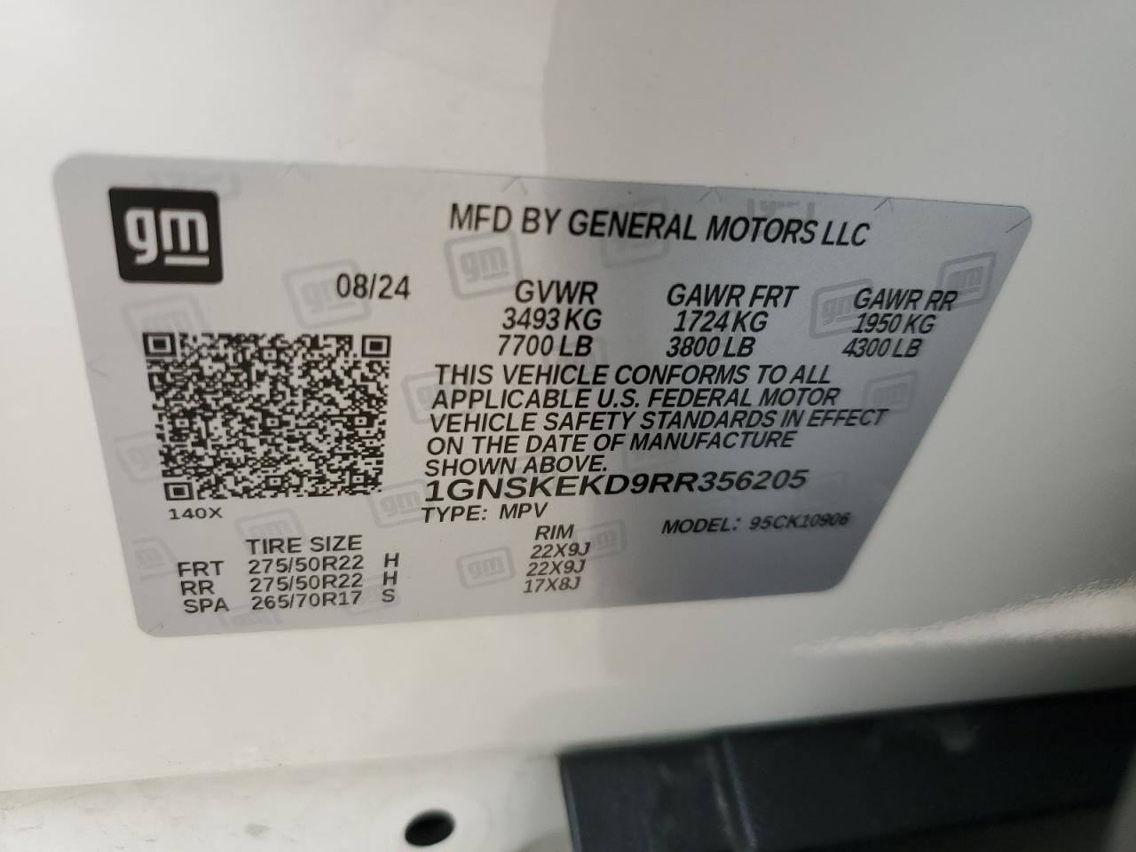 2024 Chevrolet Suburban K1500 Rst VIN: 1GNSKEKD9RR356205 Lot: 56562055