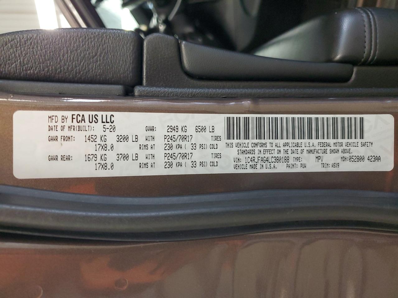 2020 Jeep Grand Cherokee Laredo VIN: 1C4RJFAG4LC380188 Lot: 58388125