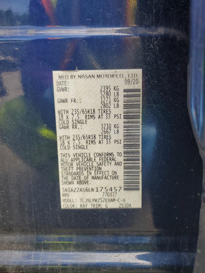 2020 Nissan Murano S VIN: 5N1AZ2AS6LN175457 Lot: 56624565