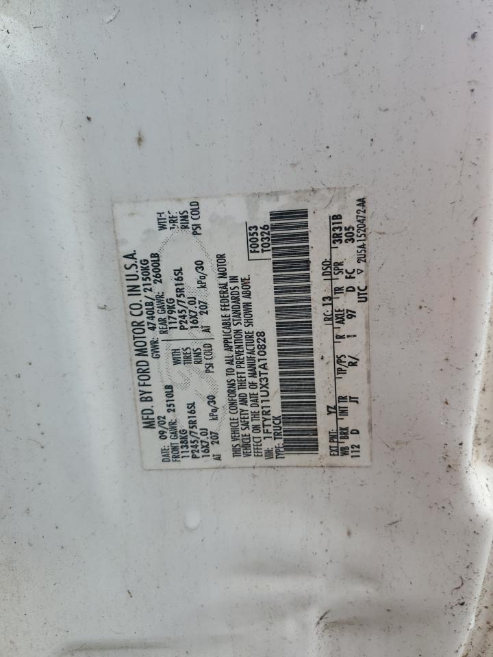 2003 Ford Ranger VIN: 1FTYR11UX3TA10828 Lot: 56276625