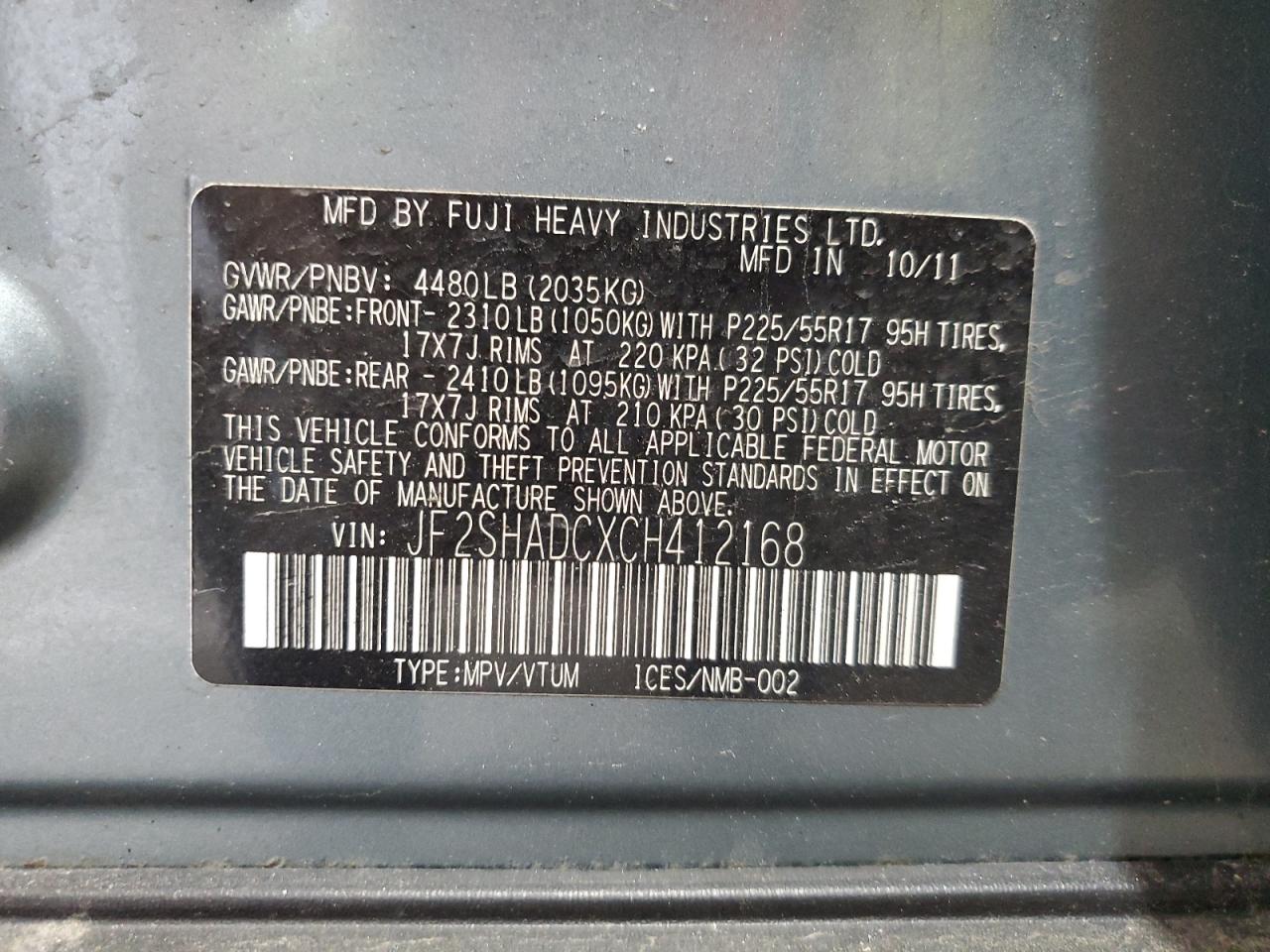 2012 Subaru Forester 2.5X Premium VIN: JF2SHADCXCH412168 Lot: 56940375