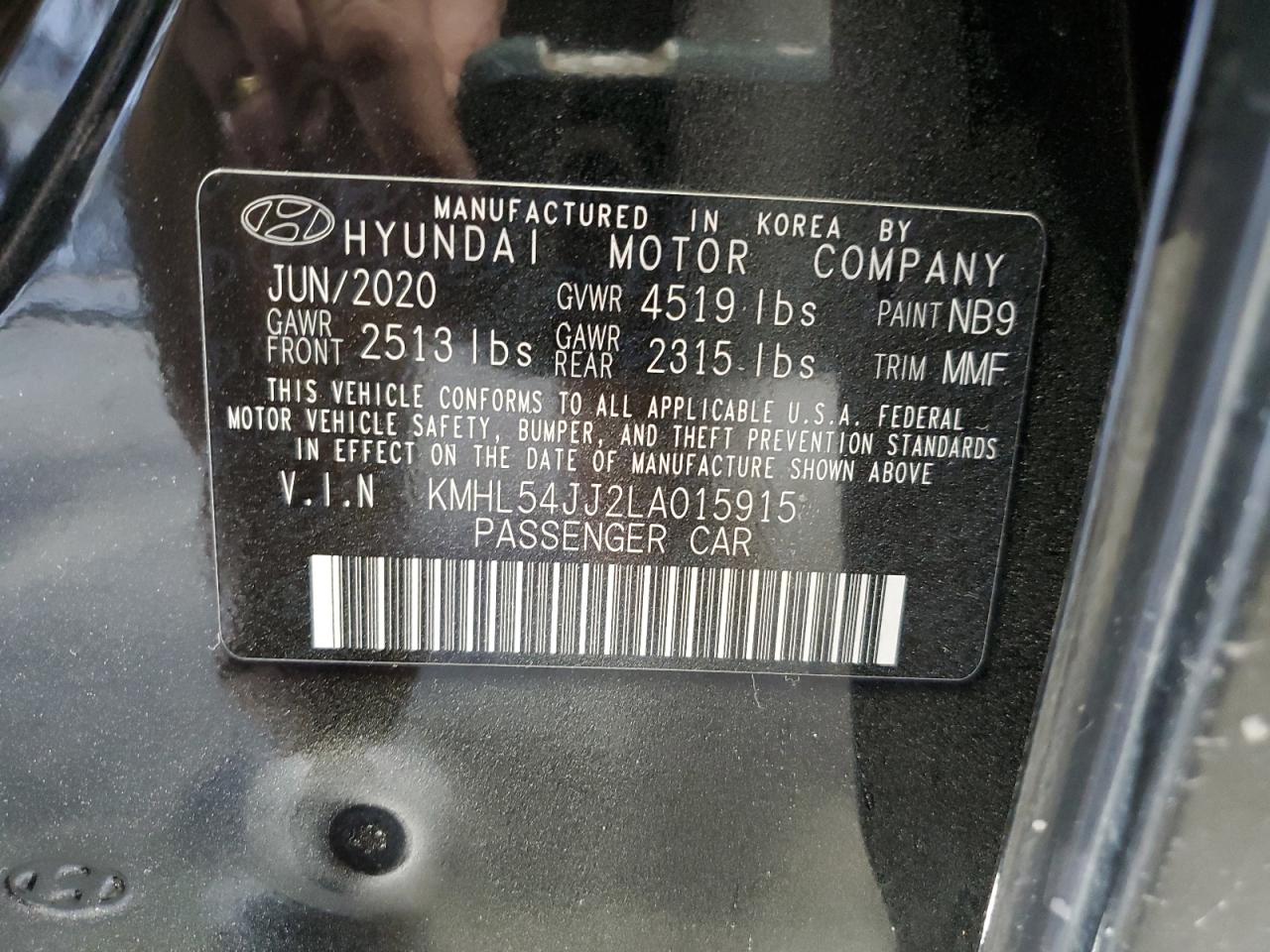 2020 Hyundai Sonata Hybrid VIN: KMHL54JJ2LA015915 Lot: 58605155