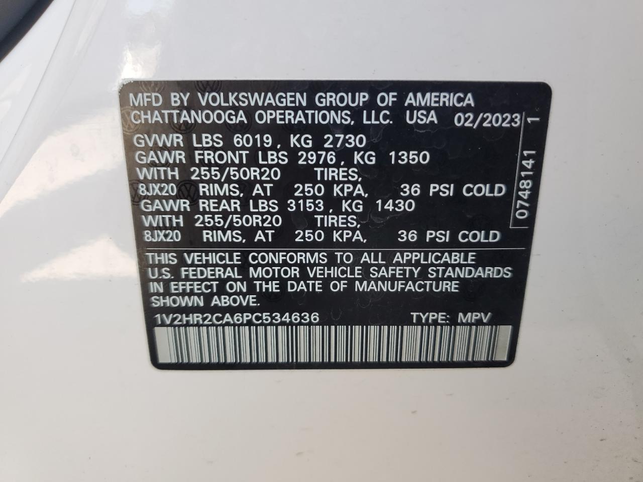 2023 Volkswagen Atlas Se VIN: 1V2HR2CA6PC534636 Lot: 57230195