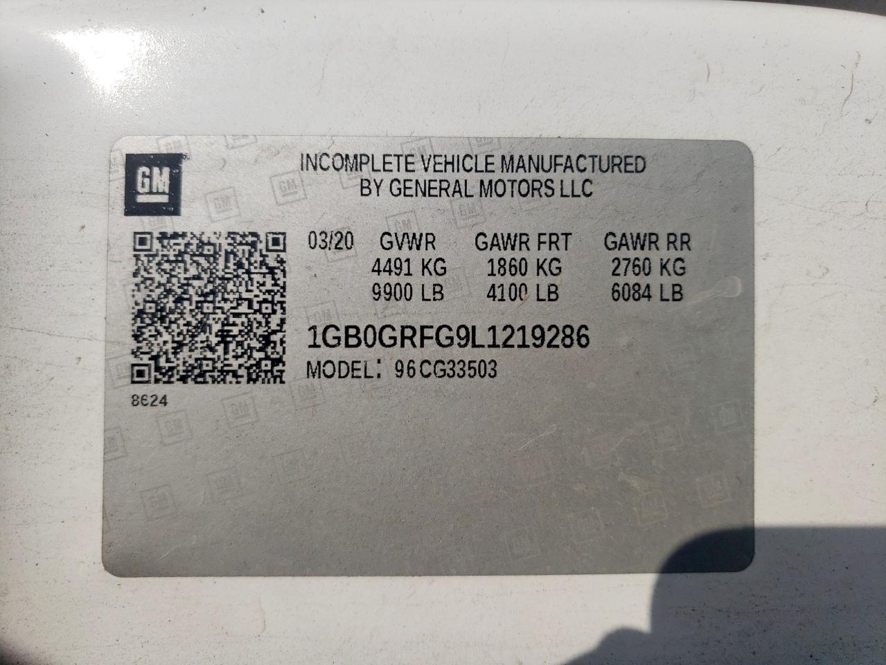 2020 Chevrolet Express G3500 VIN: 1GB0GRFG9L1219286 Lot: 58670425