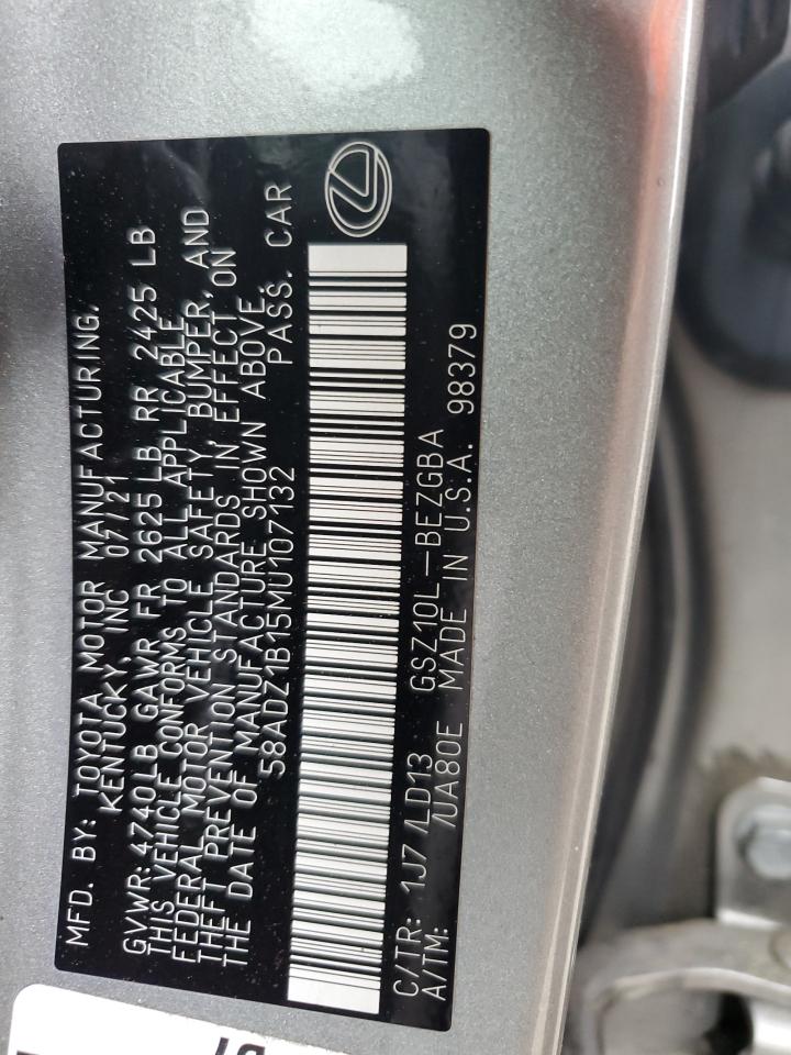 2021 Lexus Es 350 Base VIN: 58ADZ1B15MU107132 Lot: 55966015