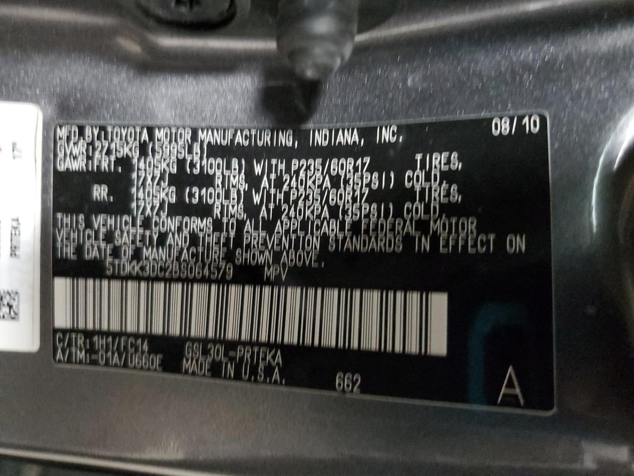 2011 Toyota Sienna Le VIN: 5TDKK3DC2BS064579 Lot: 56754655