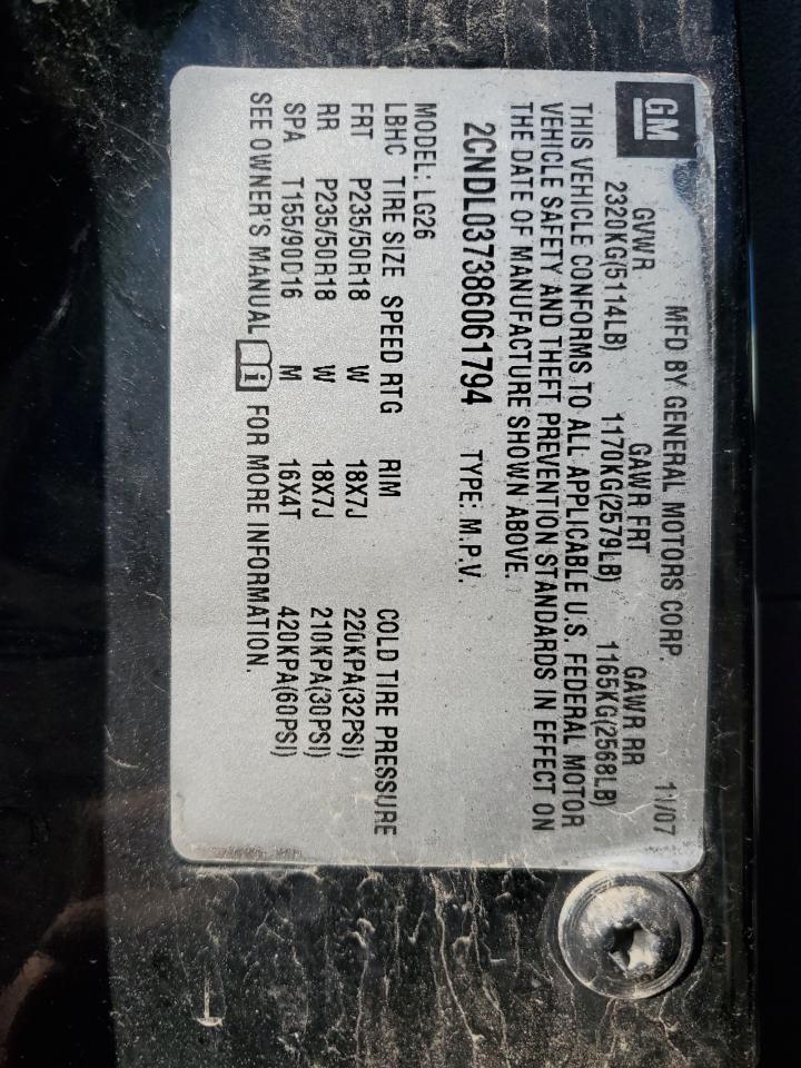 2008 Chevrolet Equinox Sport VIN: 2CNDL037386061794 Lot: 56569295