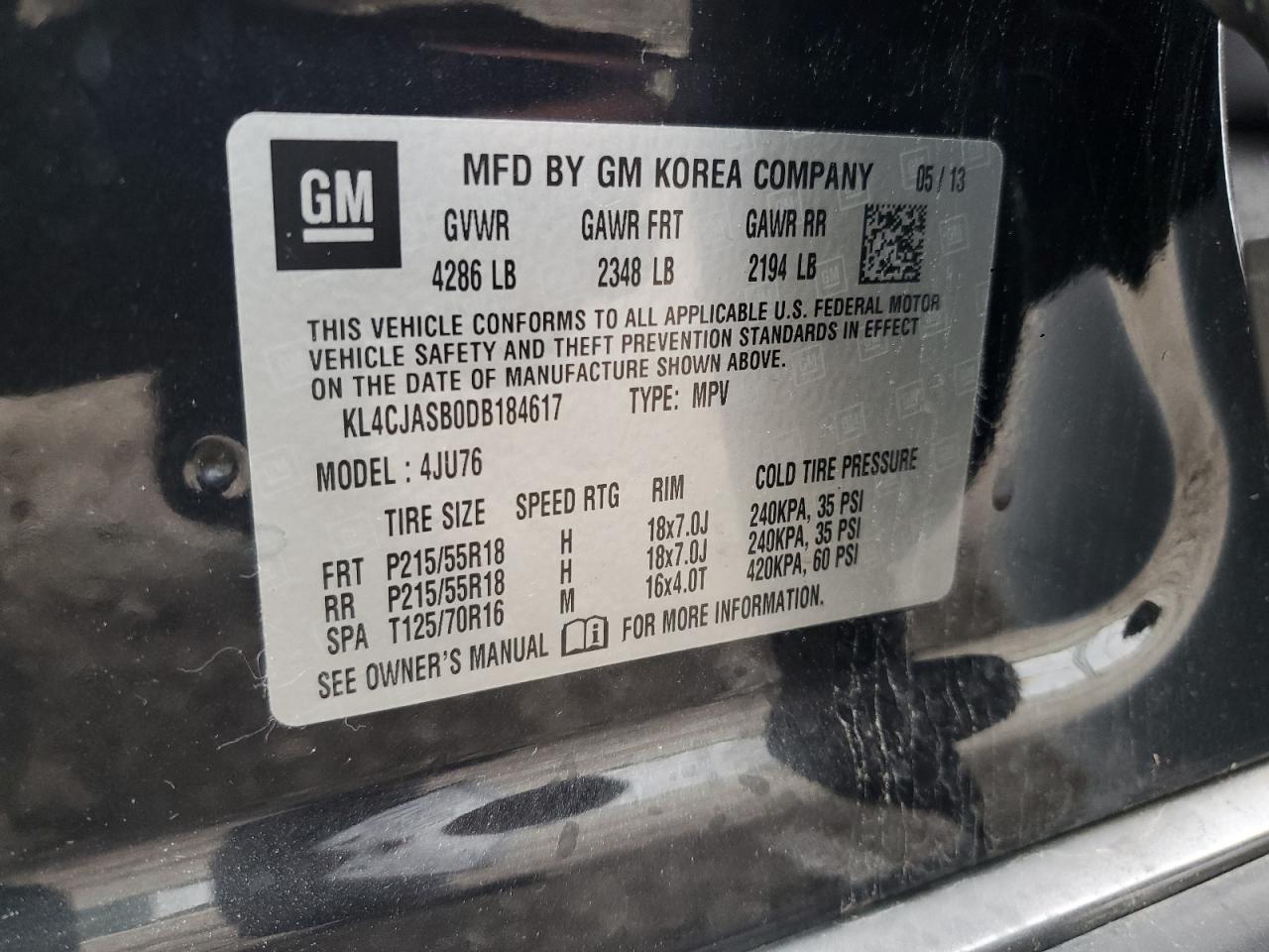 2013 Buick Encore VIN: KL4CJASB0DB184617 Lot: 56688195