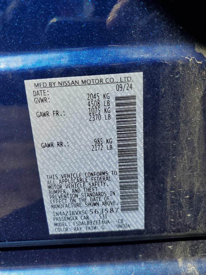 2025 Nissan Leaf S VIN: 1N4AZ1BVXSC563587 Lot: 56487085