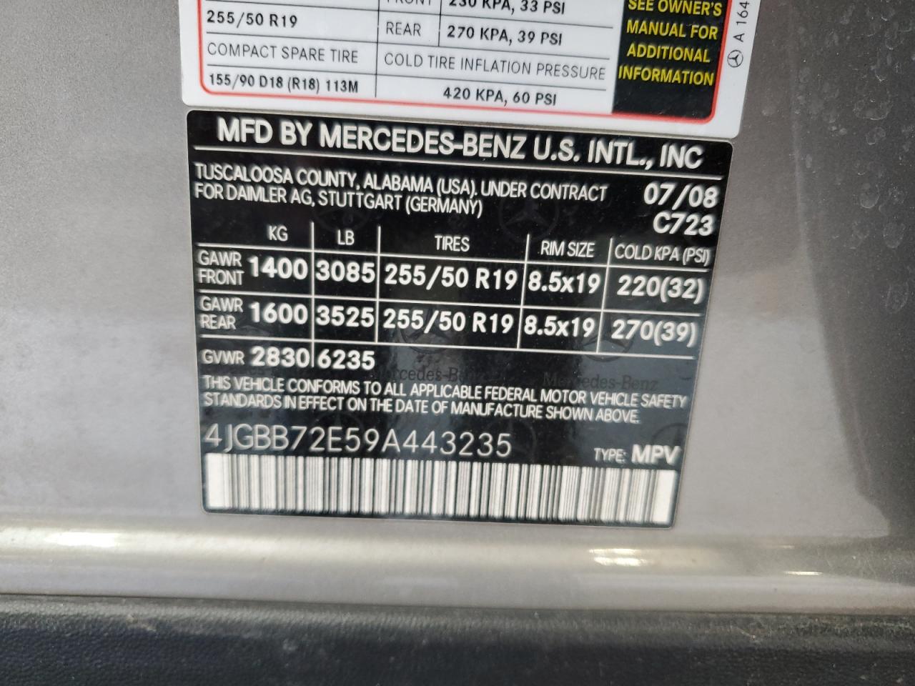 2009 Mercedes-Benz Ml 550 VIN: 4JGBB72E59A443235 Lot: 55924915