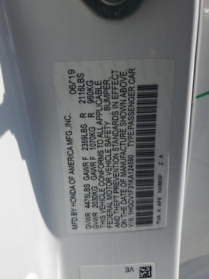 2019 Honda Accord Sport VIN: 1HGCV1F31KA124590 Lot: 58052295