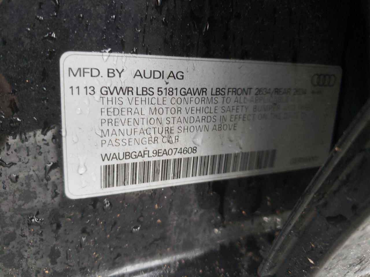 2014 Audi S4 Premium Plus VIN: WAUBGAFL9EA074608 Lot: 56479335