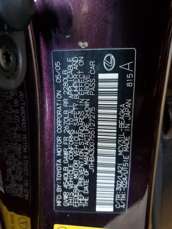 2005 Lexus Es 330 VIN: JTHBA30G755127275 Lot: 58325675