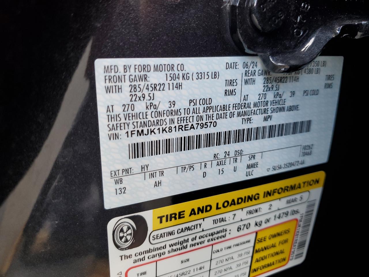 2024 Ford Expedition Max Limited VIN: 1FMJK1K81REA79570 Lot: 57052925