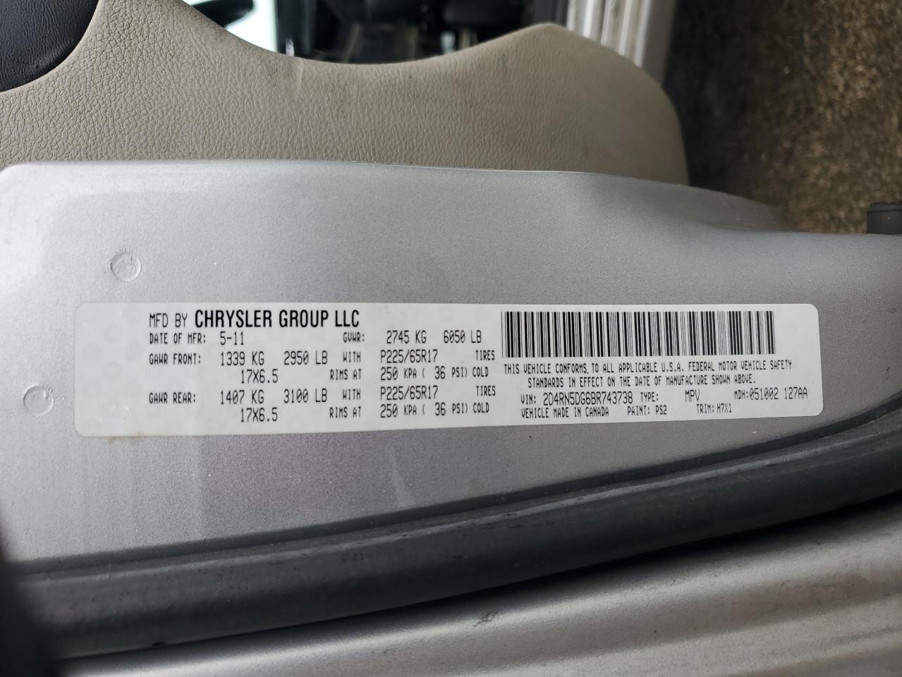 2011 Dodge Grand Caravan Crew VIN: 2D4RN5DG6BR743738 Lot: 57943875