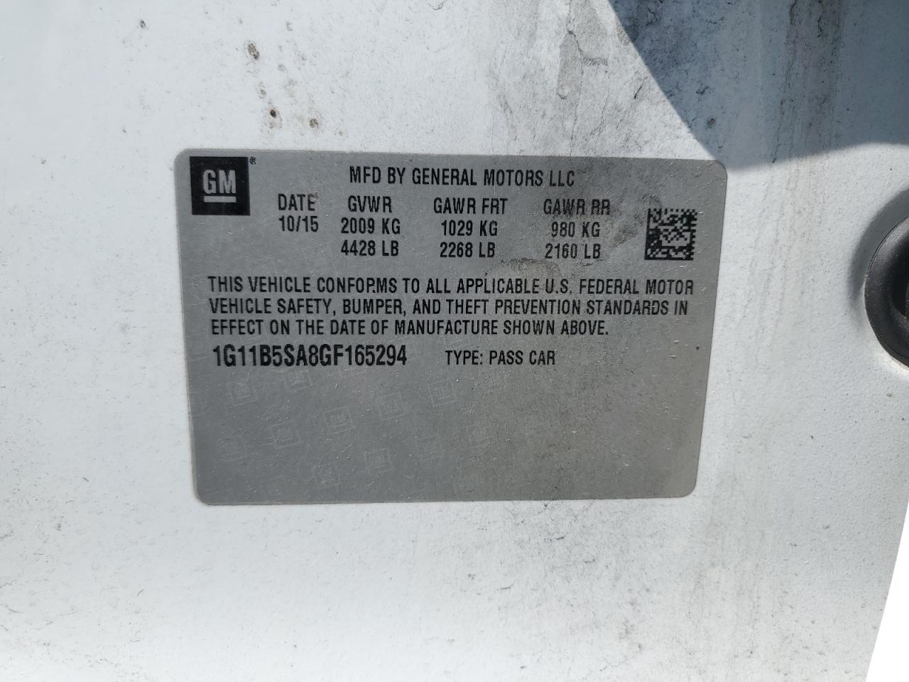2016 Chevrolet Malibu Limited Ls VIN: 1G11B5SA8GF165294 Lot: 57431385