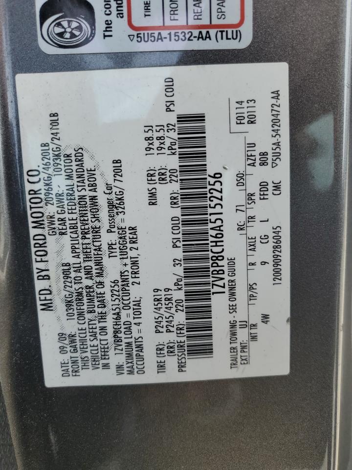 2010 Ford Mustang Gt VIN: 1ZVBP8CH6A5152256 Lot: 57627965