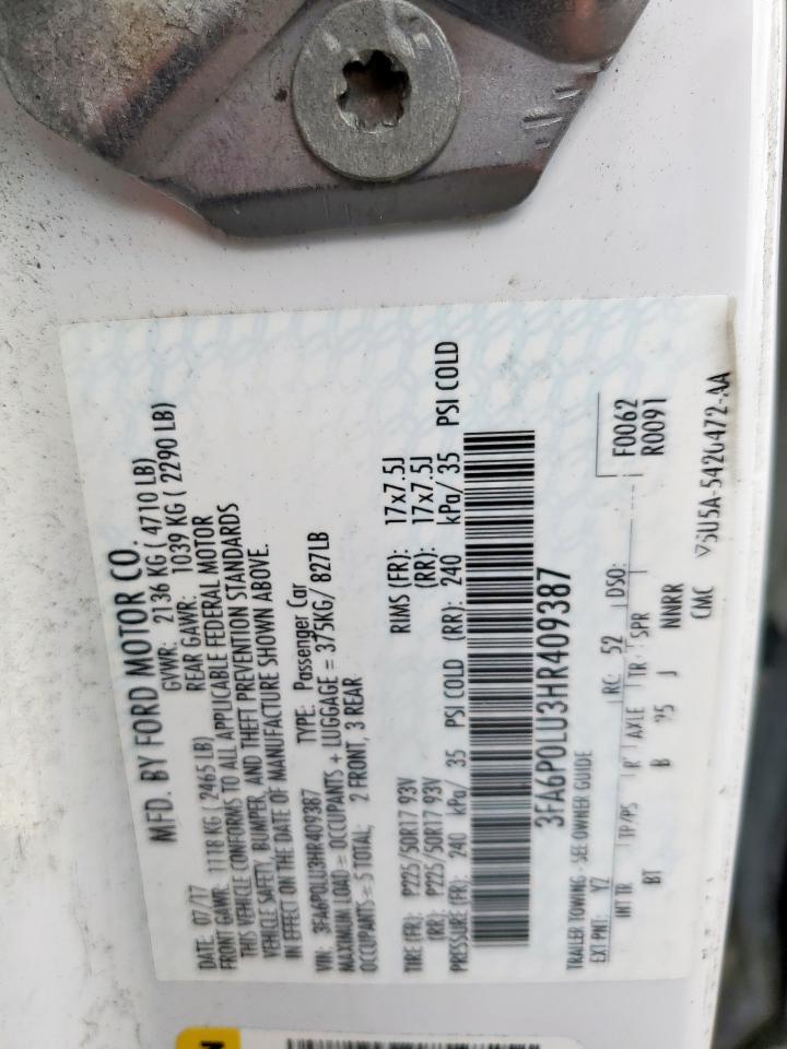 2017 Ford Fusion Se Hybrid VIN: 3FA6P0LU3HR409387 Lot: 54037805