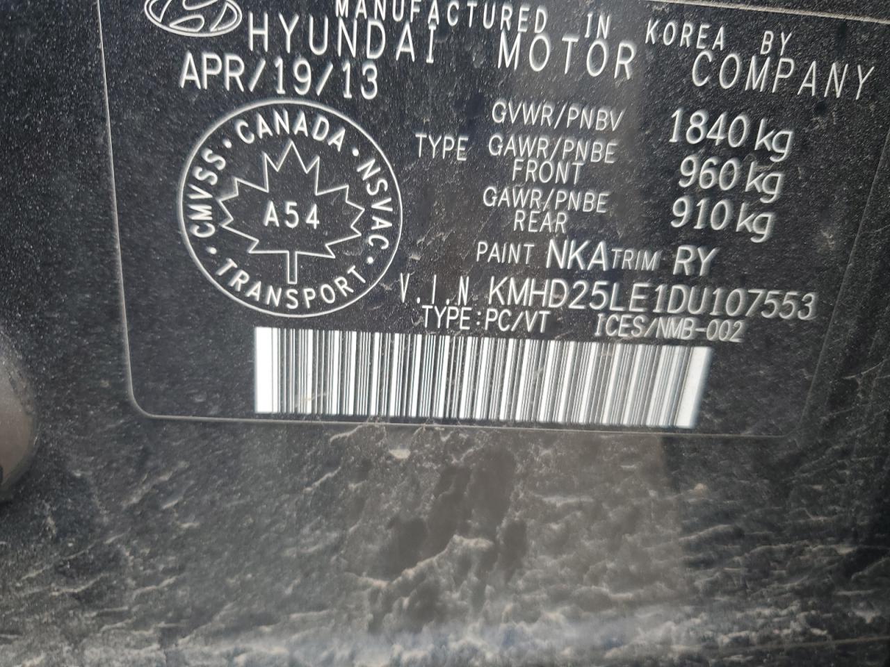 2013 Hyundai Elantra Gt VIN: KMHD25LE1DU107553 Lot: 55740905