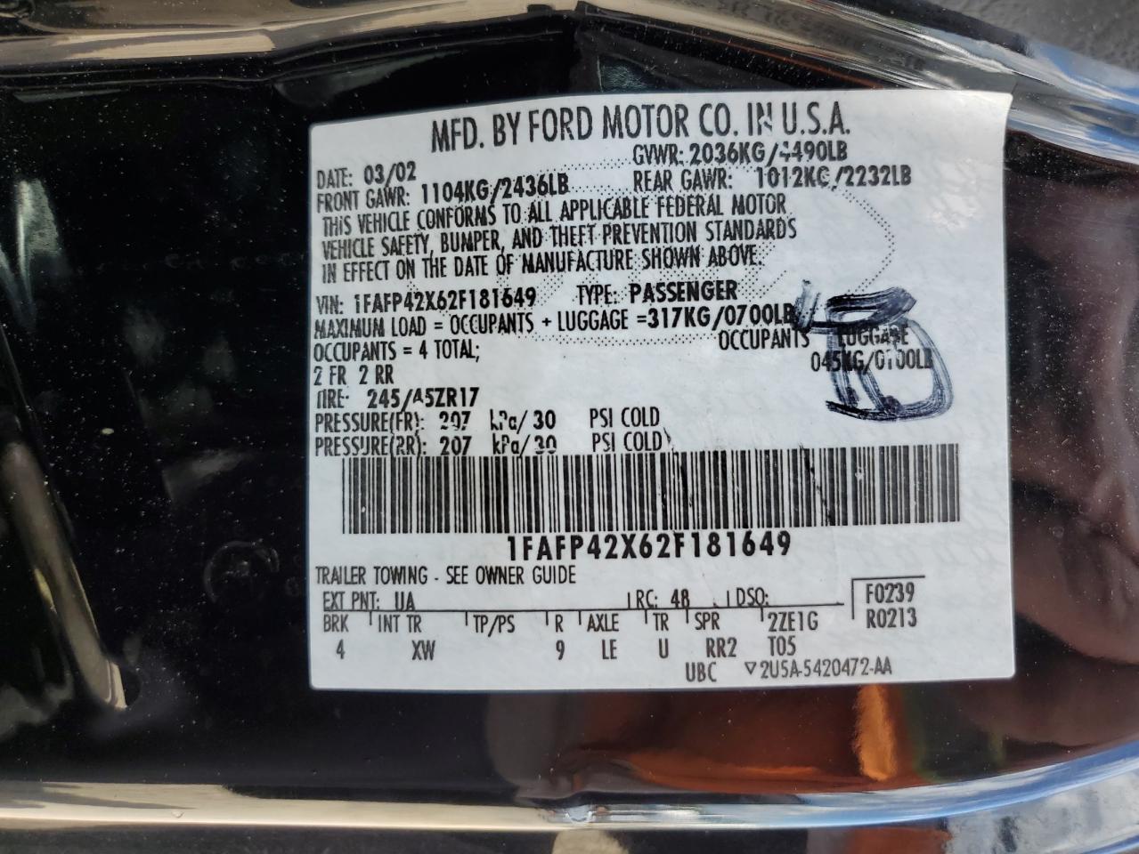 2002 Ford Mustang Gt VIN: 1FAFP42X62F181649 Lot: 55861245