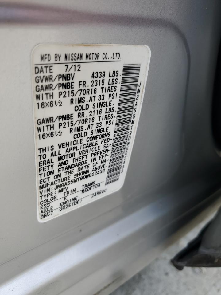 2013 Nissan Rogue S VIN: JN8AS5MT9DW502433 Lot: 57061335