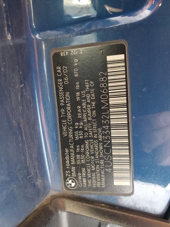 2002 BMW Z3 2.5 VIN: 4USCN33432LM06882 Lot: 57186805