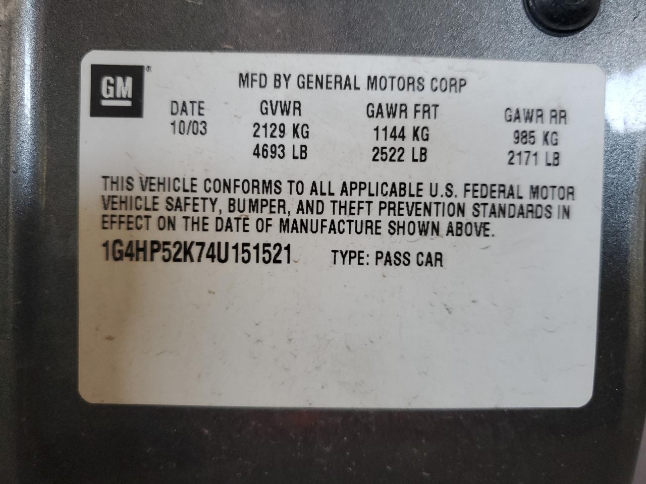 2004 Buick Lesabre Custom VIN: 1G4HP52K74U151521 Lot: 56553715