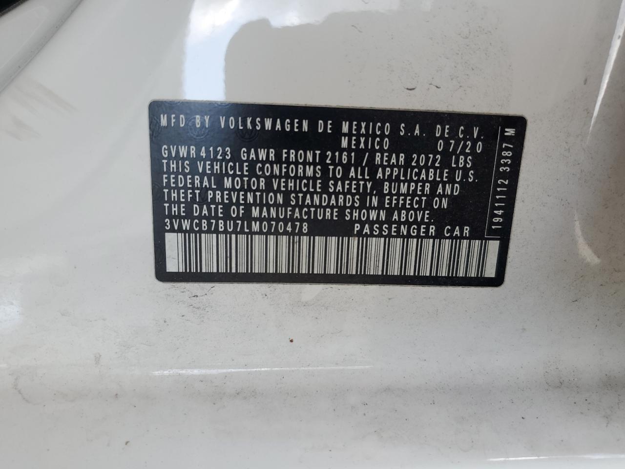 2020 Volkswagen Jetta S VIN: 3VWCB7BU7LM070478 Lot: 56673025