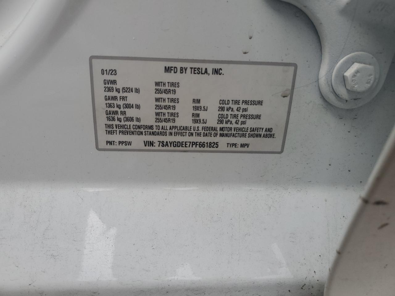 2023 Tesla Model Y VIN: 7SAYGDEE7PF661825 Lot: 57185965
